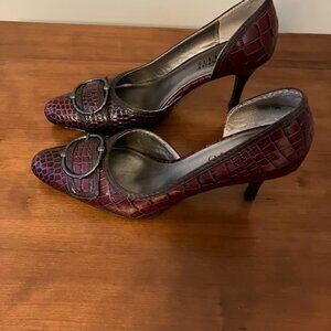 Franco Sarto Leather Snakeskin Burgundy Heels Size 8M L-IOTA